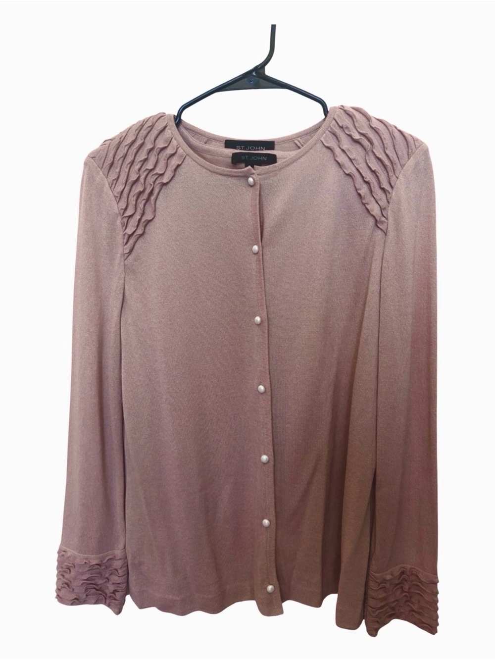 NWOT St. John 2 pc Dusty Pink Button-Front Knit Cardigan Set Sz M